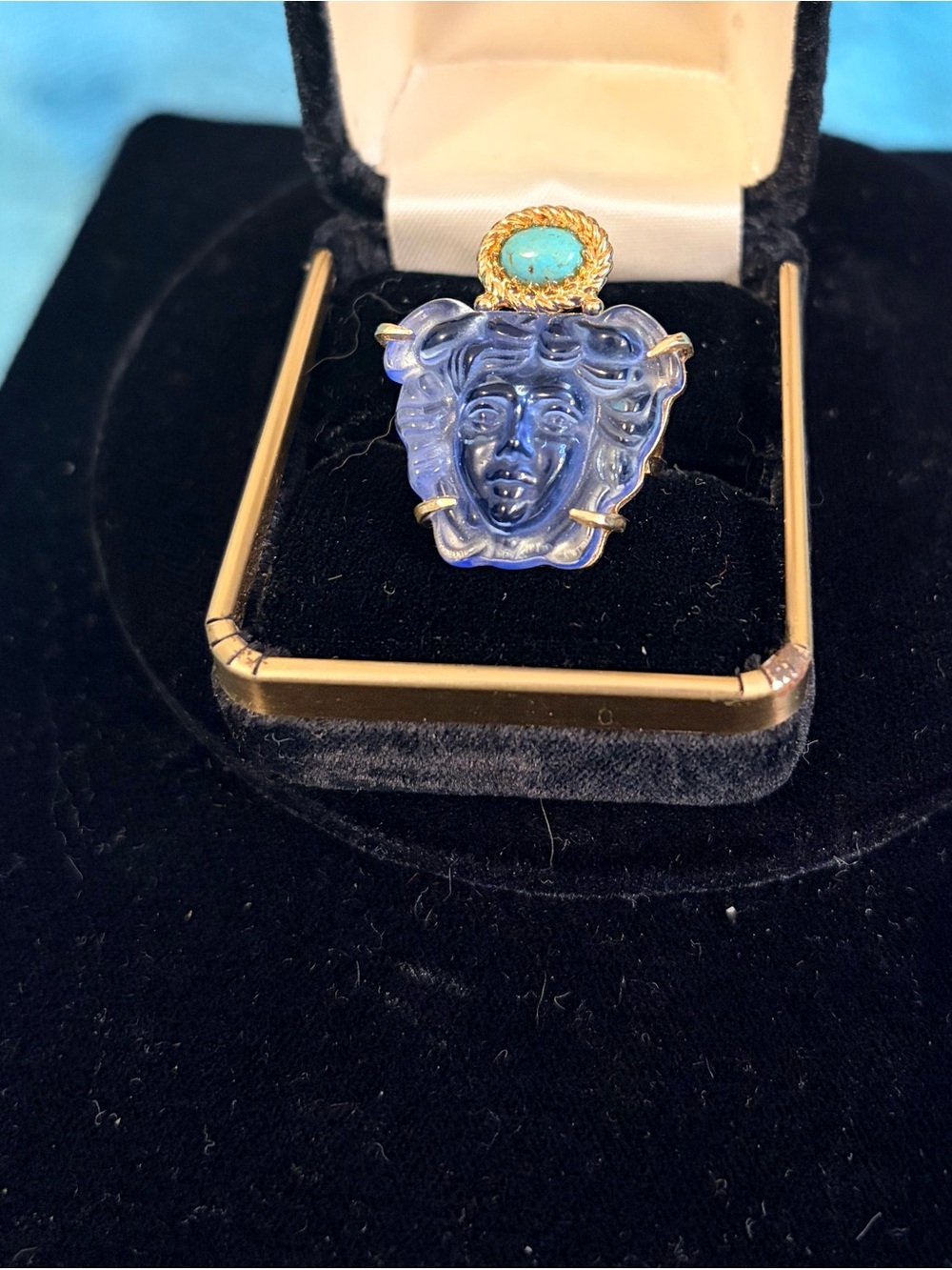 Taglimonte Blue/Lilac Glass Medusa Ring with Turquoise Accent